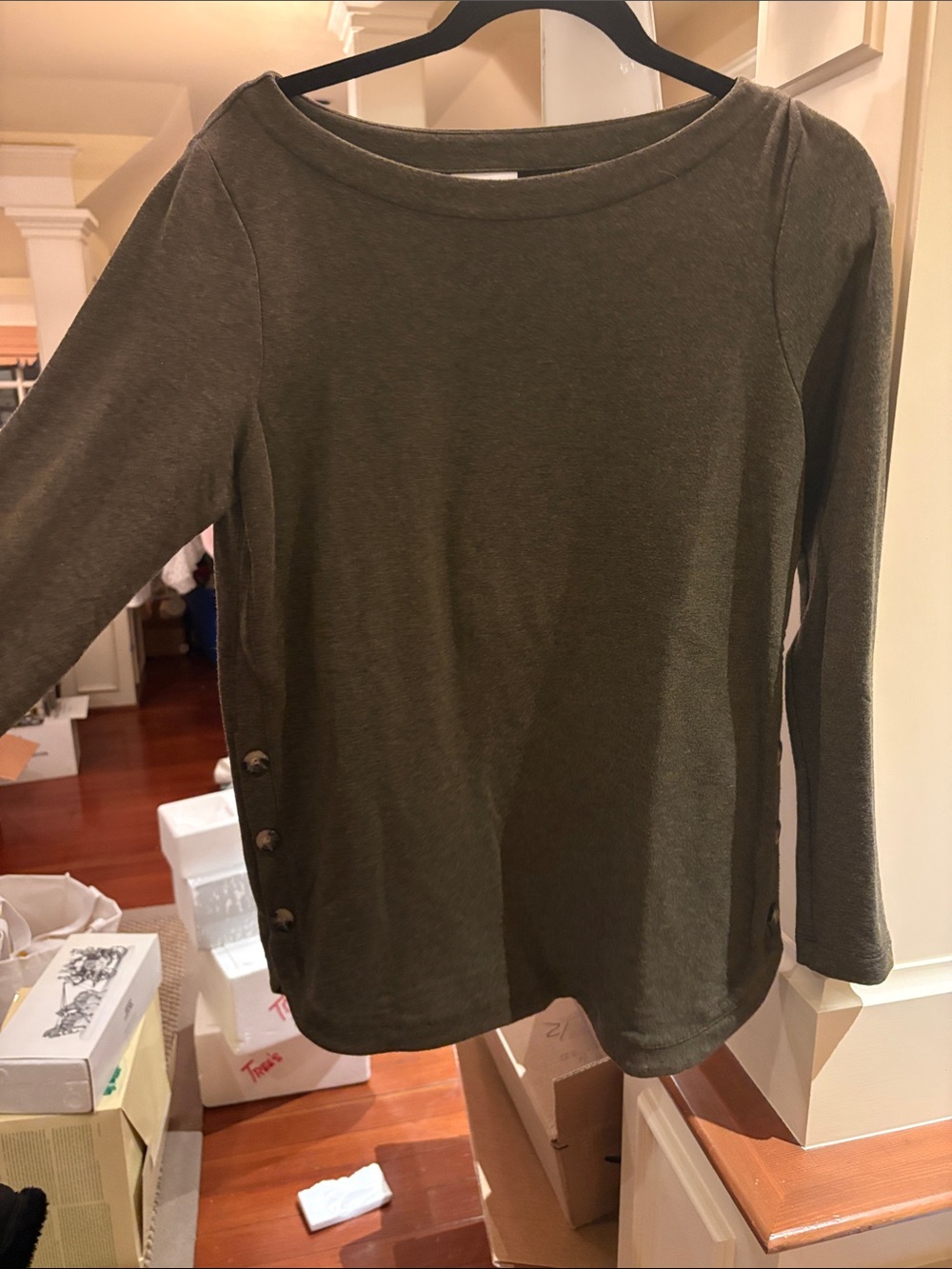 J. Jill Olive Green Long-Sleeve Top with Side Buttons